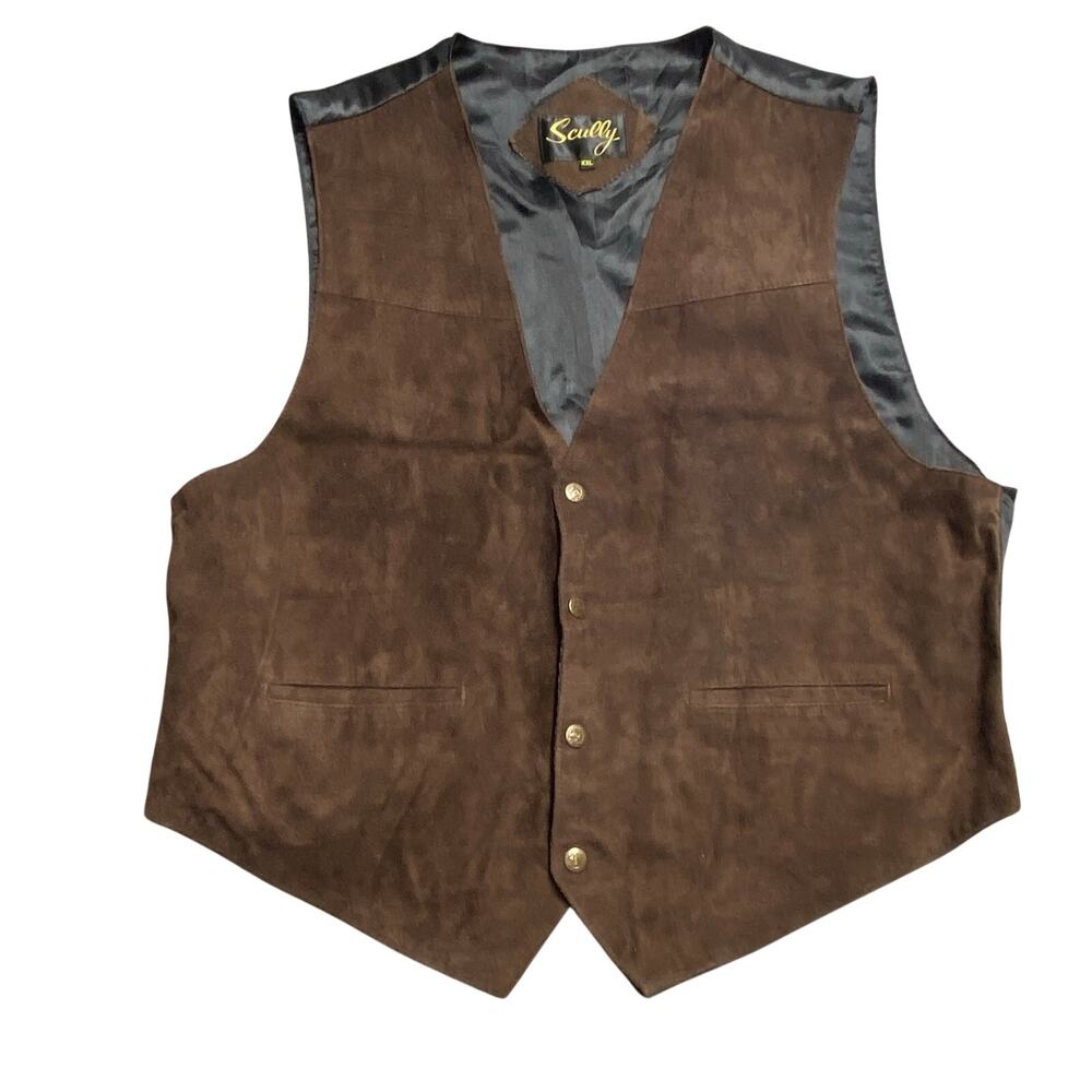 Scully Leather Vest Mens 2XL Brown Snap Western Cowboy Ranchwear Country